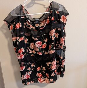 Torrid 1x Plus Size Floral Top Mesh Short Sleeve Black Fairy Whimsigoth Grunge